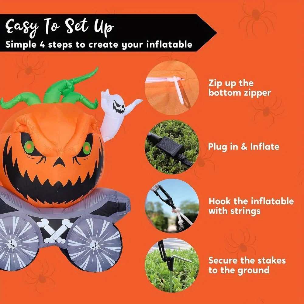 Inflatable Pumpkin Carriage | 8 Feet | Built In LED Lights | Yard Decor
