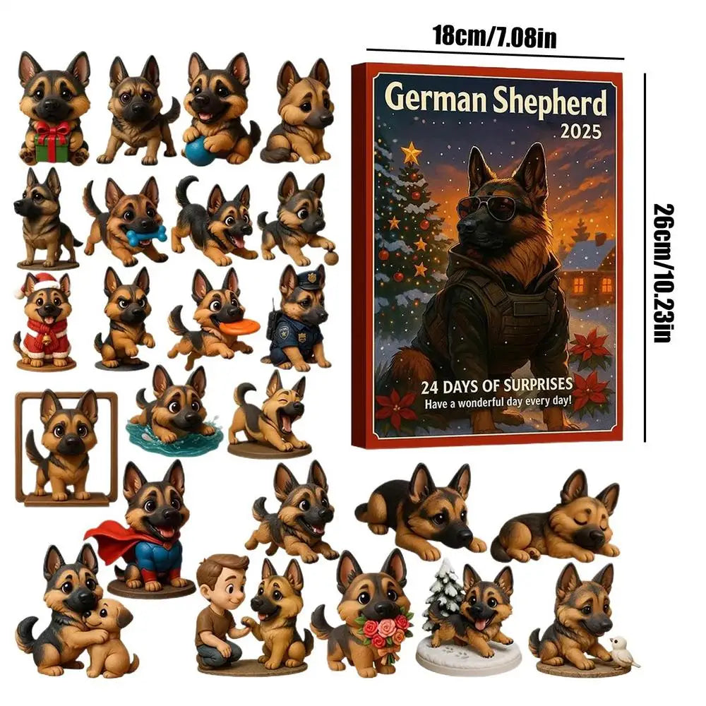 Advent Calendar | German Shepherd Ornaments | 24 Piece 2D Flat Dog Decorations | Kids And Adults Gift