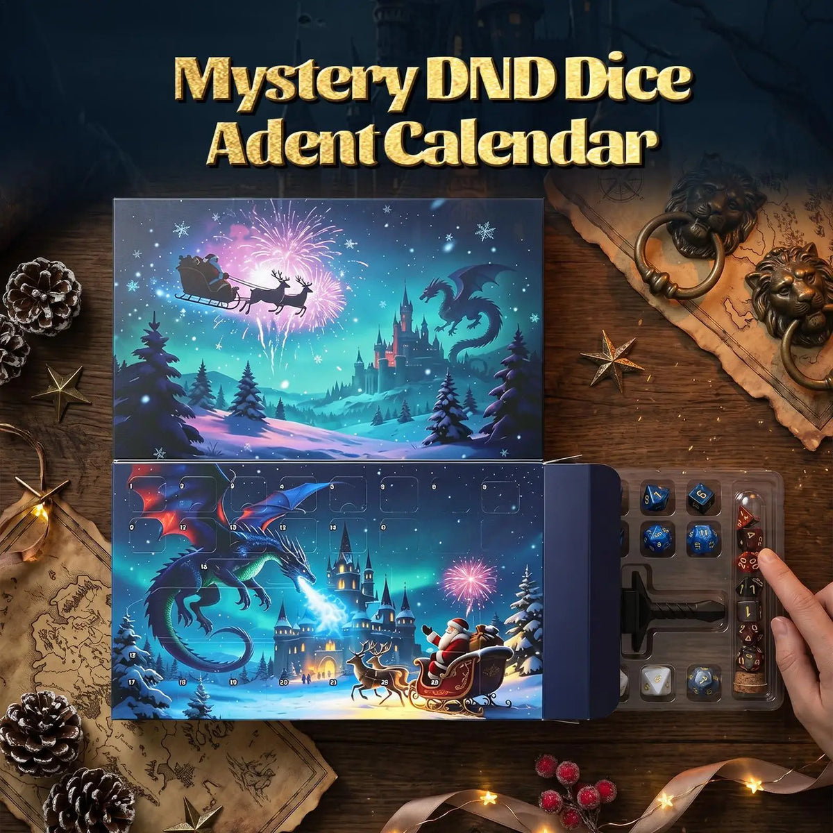 Advent Calendar | 24 Day RPG Dice Set | Display Stand And Storage Tube | Gift For Tabletop Gamers
