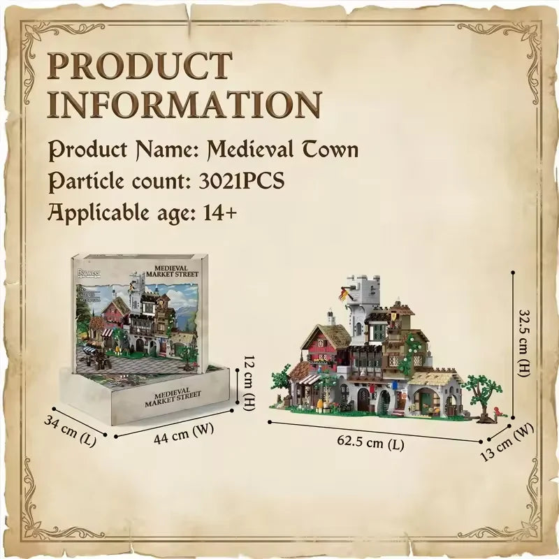 Building Set | Medieval Market Street | 3021 Pieces | Lego Compatible