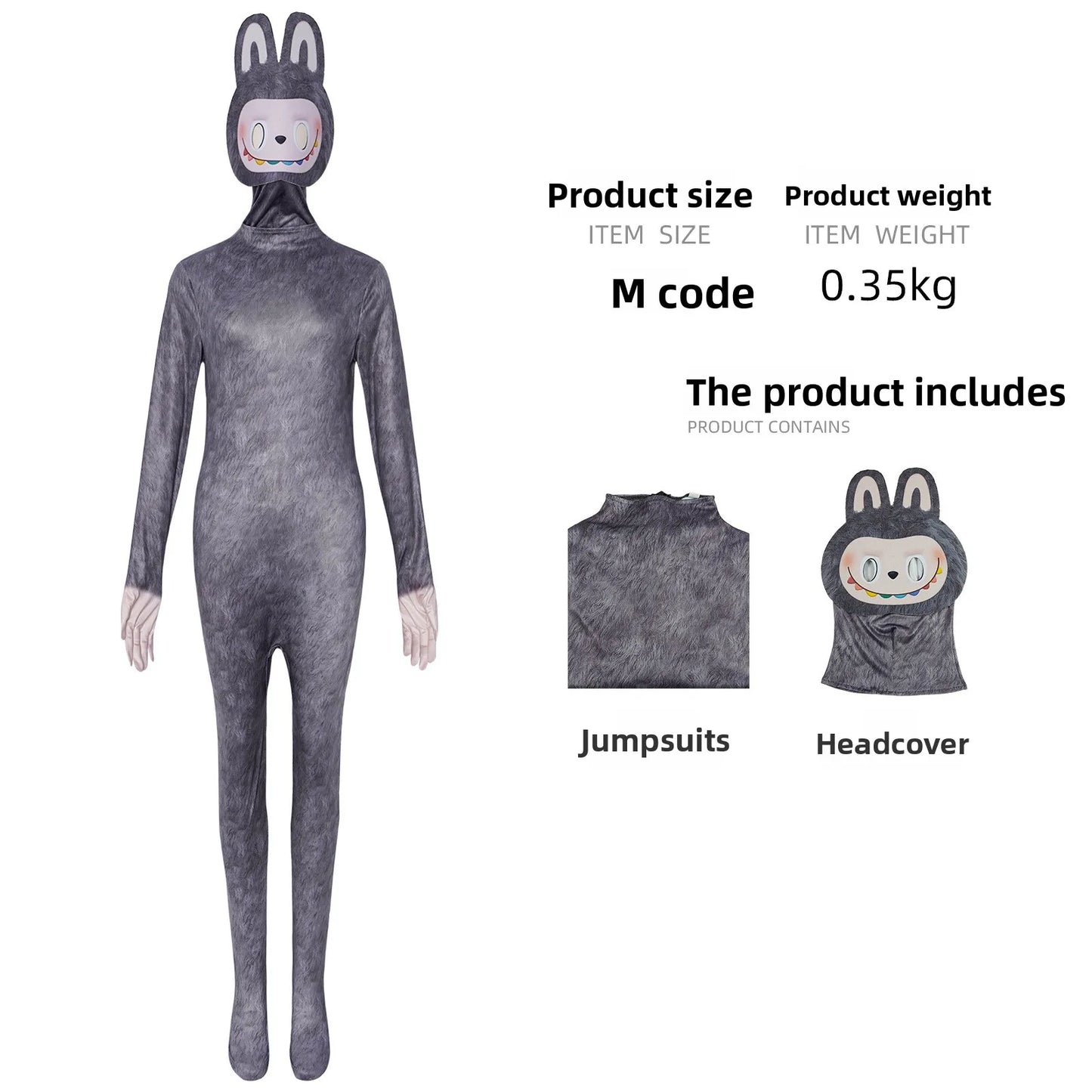 Labubu Costume | Cosplay Jumpsuit with Mask | Adult & Kids