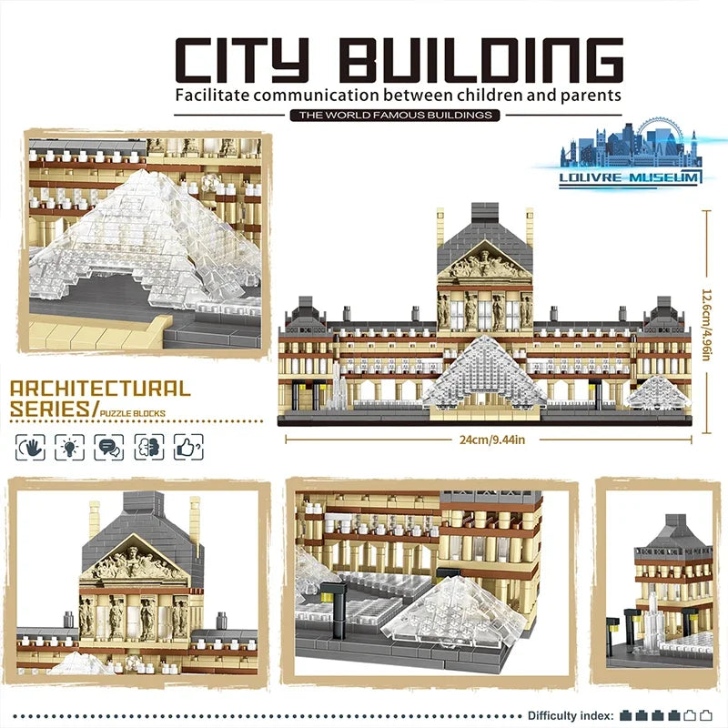 Building Blocks | Louvre Model Set | World Famous Attractions | 3377 Pieces