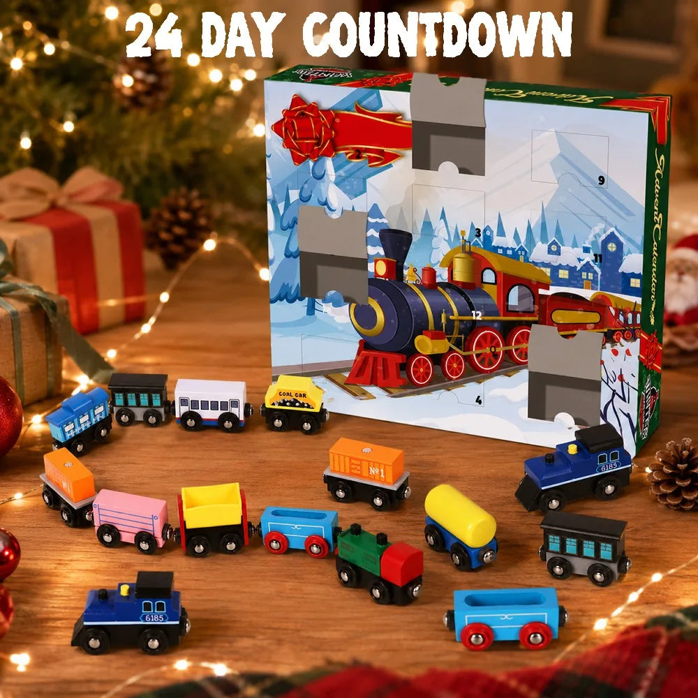 Advent Calendar | 12 Day Wooden Train Cars | Magnetic Train Set For Boys And Kids | Classroom Prizes Party Favor