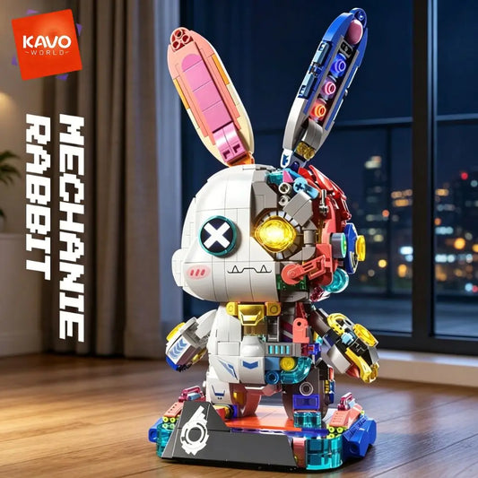 Robot Rabbit Building Blocks | 1377 Piece Led Light Up | Rotatable Base | Desk Decor