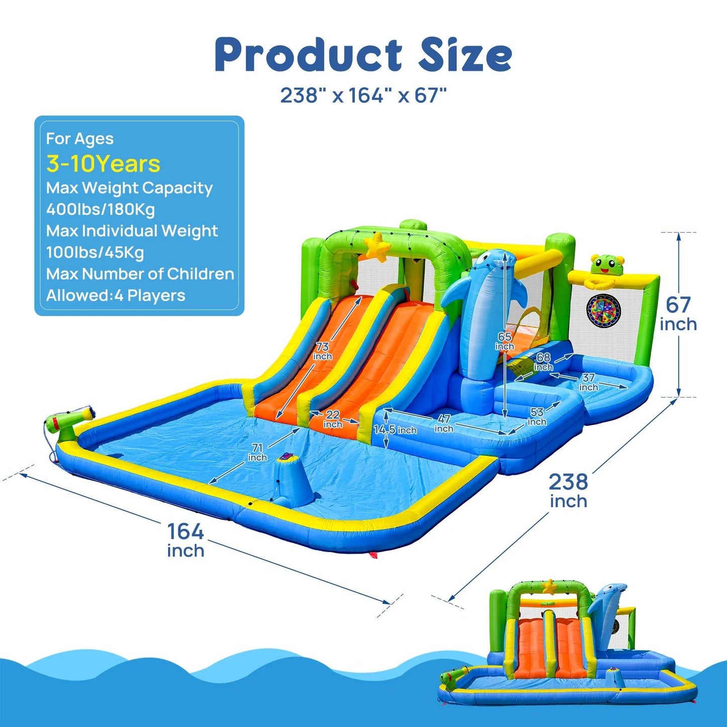 Inflatable Slide Water Park Trampoline Bouncing House Outdoor Garden For Endless Fun to Kids with Blower and Toys - ToylandEU