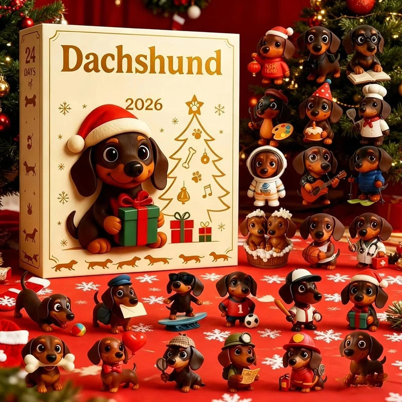 Advent Calendar | 2026 Dachshund Pendants | 24 Day 2D Acrylic Dog Ornaments | Xmas Tree Hanging Decor