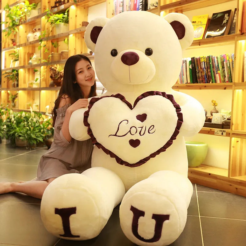 Big Teddy Bear 100cm I LOVE YOU Plush Toy Lovely Huge Stuffed Soft