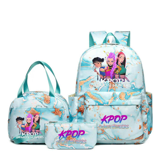 Backpack | Demon Hunters Cartoon Print | 20-35L Capacity | 3-Piece Lunch Bag Set