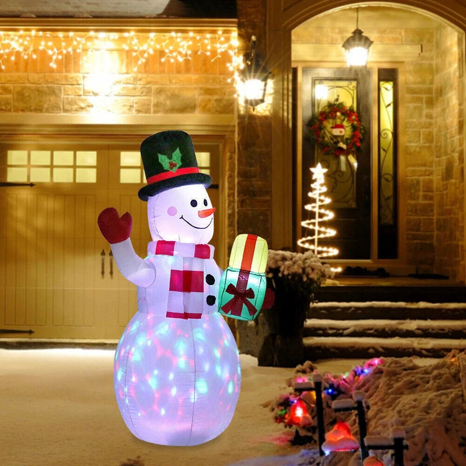 5FT Christmas Snowman Inflatable | Red Gloves Design | Rotating LED Lights