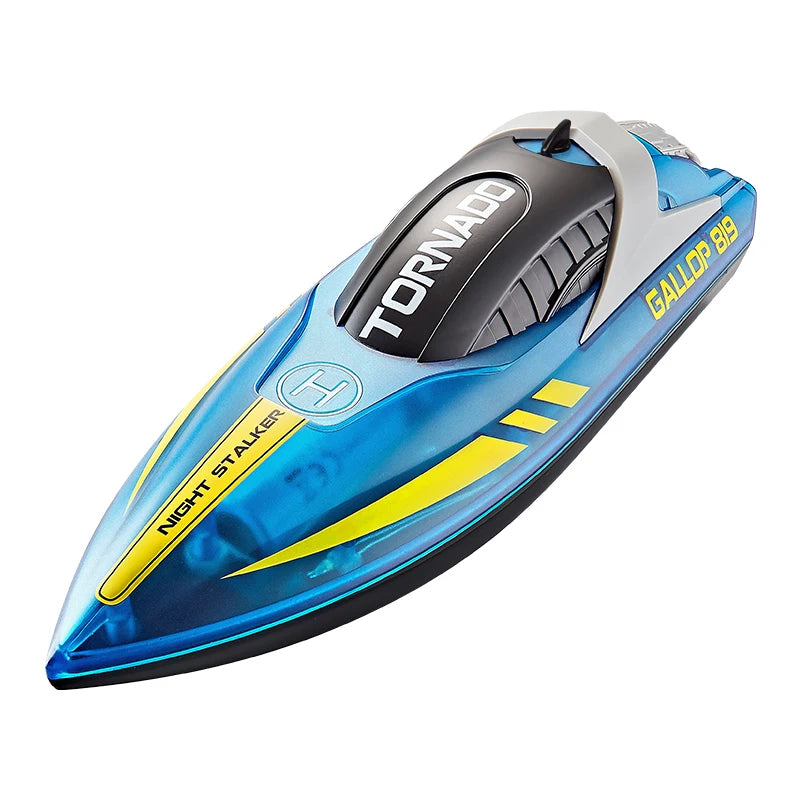 RC High-Speed RC Speedboat with LED Lights - Rechargeable, Waterproof Fun for Kids - 2-Hour Endurance Outdoor Toy