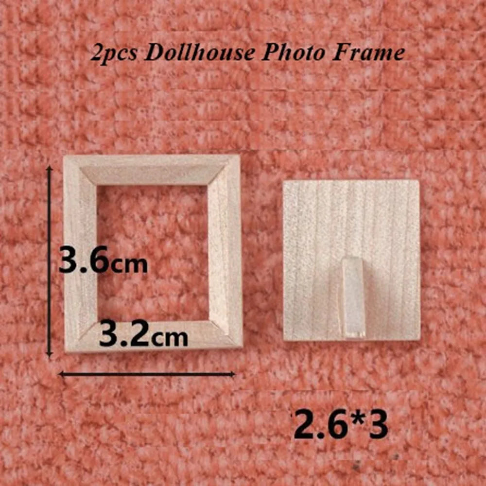 Miniature Wood Photo Frame | 1/12 Scale | Dollhouse Display | 2 Piece Set