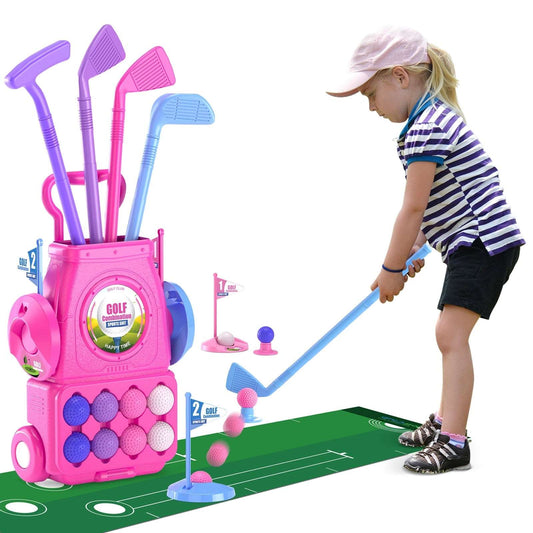 Pink Toddler Golf Set with 6 Balls, 4 Sticks, 2 Holes, and Putting Mat - Kids' Toys for Girls Aged 2-5+ - ToylandEU