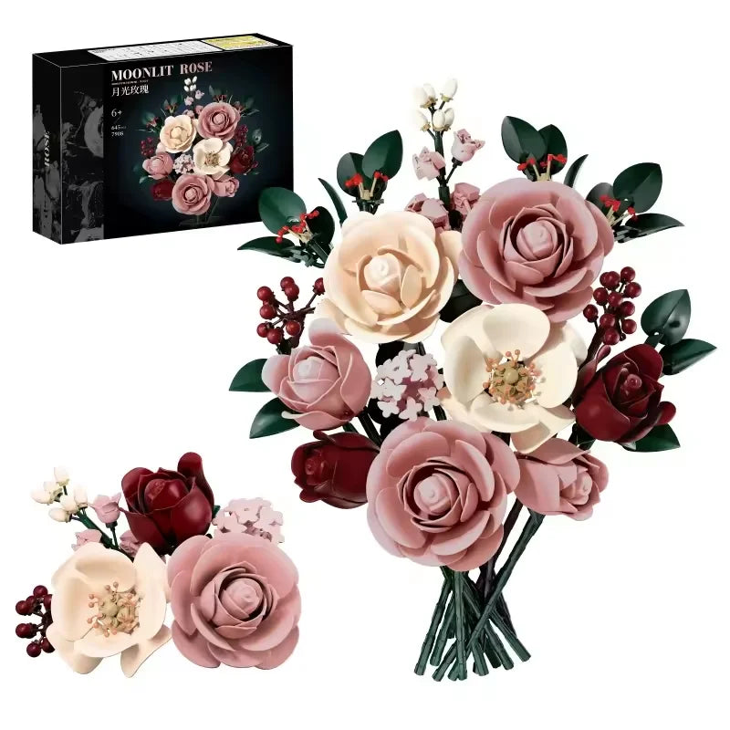 Building Block Set | 865 Piece | Romantic Rose Bouquet | Valentine Gift
