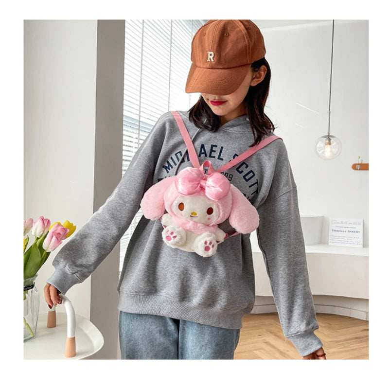 Kawaii Sanrio Melody Plush Backpack - Adorable Anime Doll Stuffed Bag for Girls