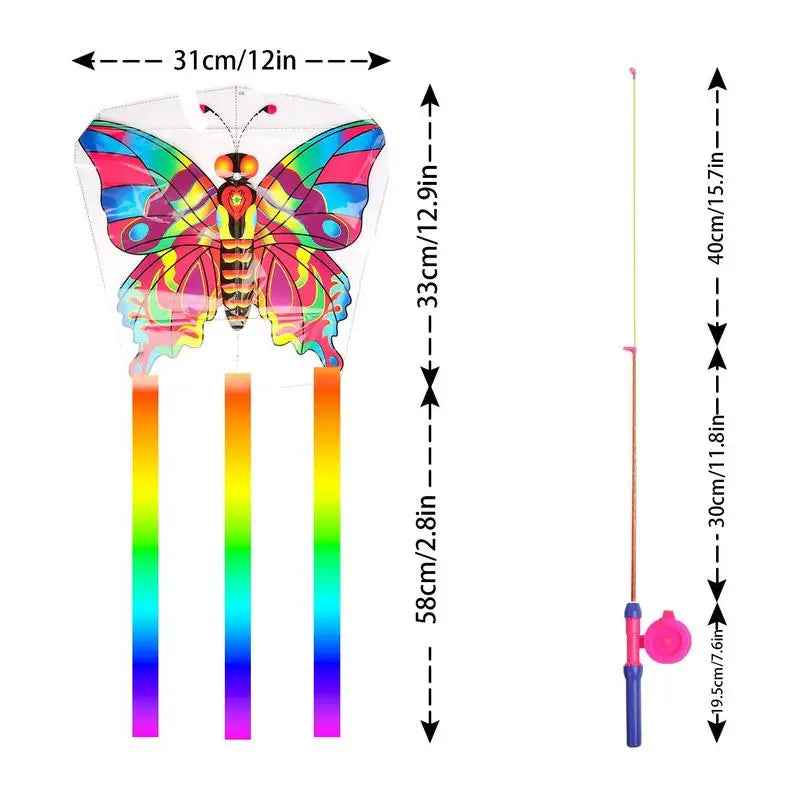 Colorful Butterfly Kite with Retractable Fishing Rod Featuring Easy Flying for Family Fun - ToylandEU