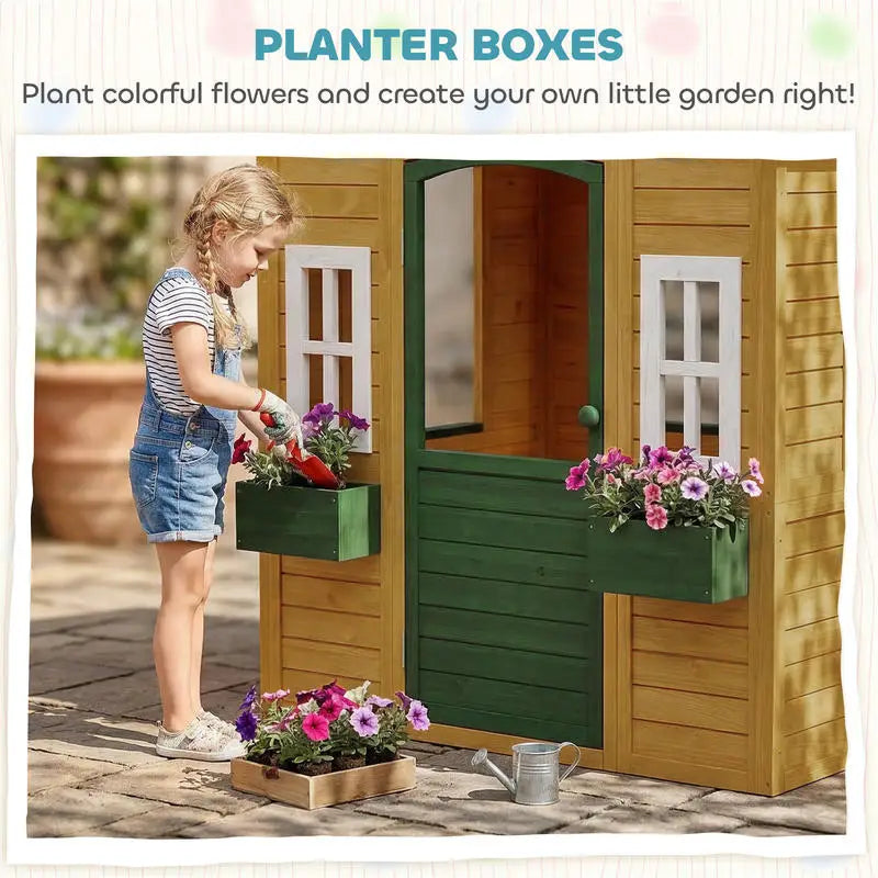 Wooden Outdoor Playhouse for Kids Safe Fir Wood Construction
