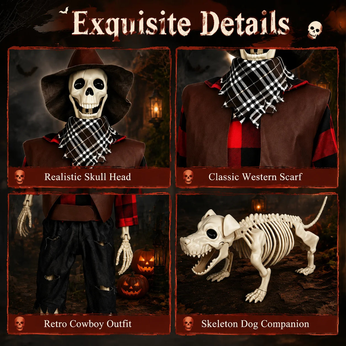 Halloween Skeleton Set | 36 Inch Posable Figure | Cowboy Theme | Yard Decor