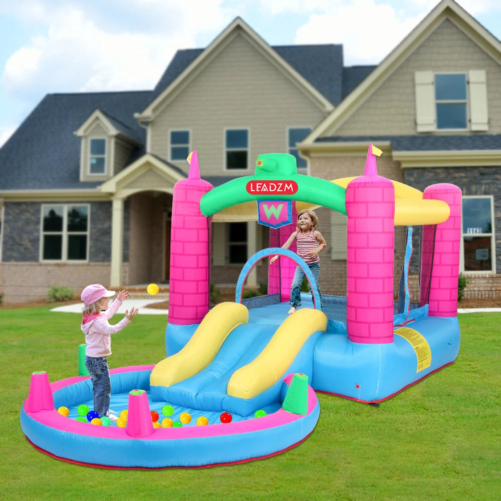 Inflatable Bounce House With Water Park Slide And Climbing Wall