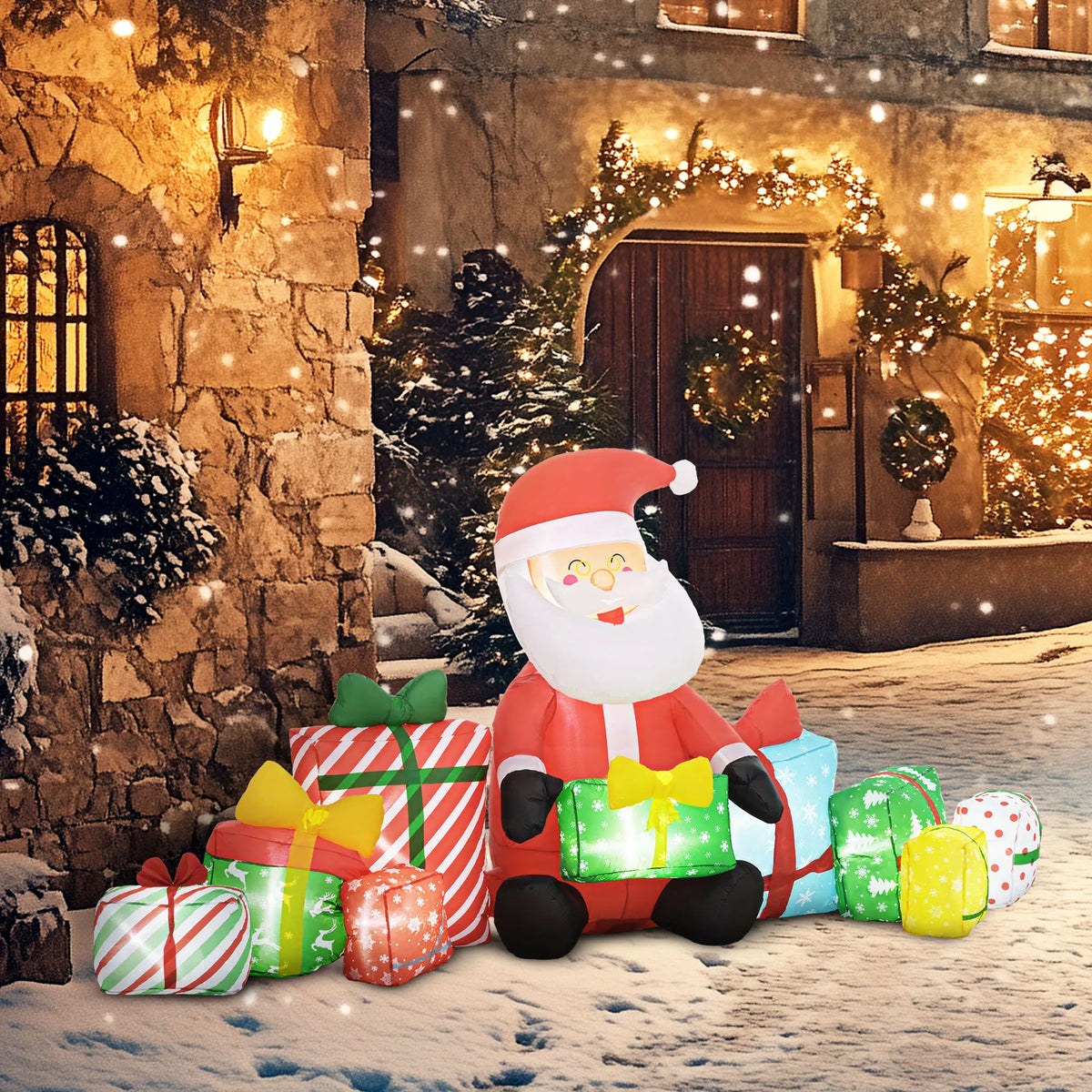 Christmas Santa Inflatables | White LED Lights | Automatic Setup | Outdoor Yard