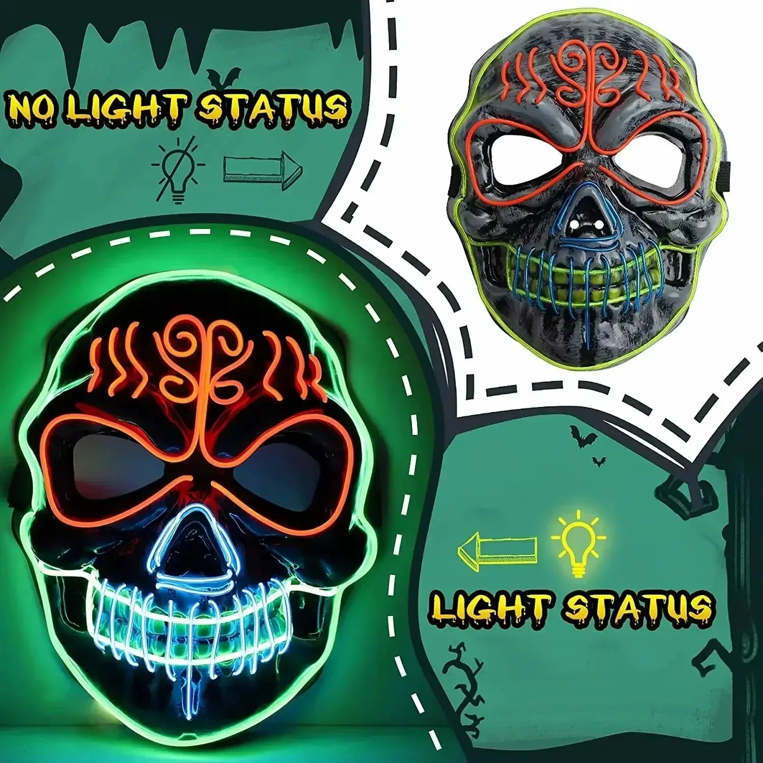 2024 Halloween Horror Skull Head Mask Cosplay Scary Skeleton Disguise Mask Light Up Luminous LED Party Mask Glowing - ToylandEU