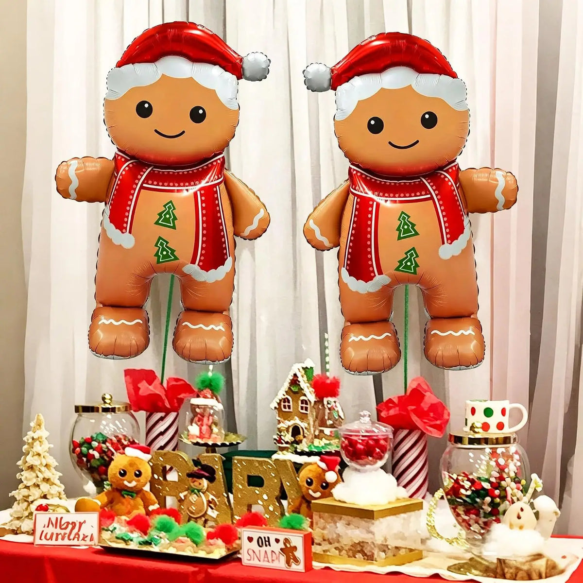 Gingerbread Balloons | 62 Inch Giant Size | Standing Support | 2 Pcs Xmas Decor