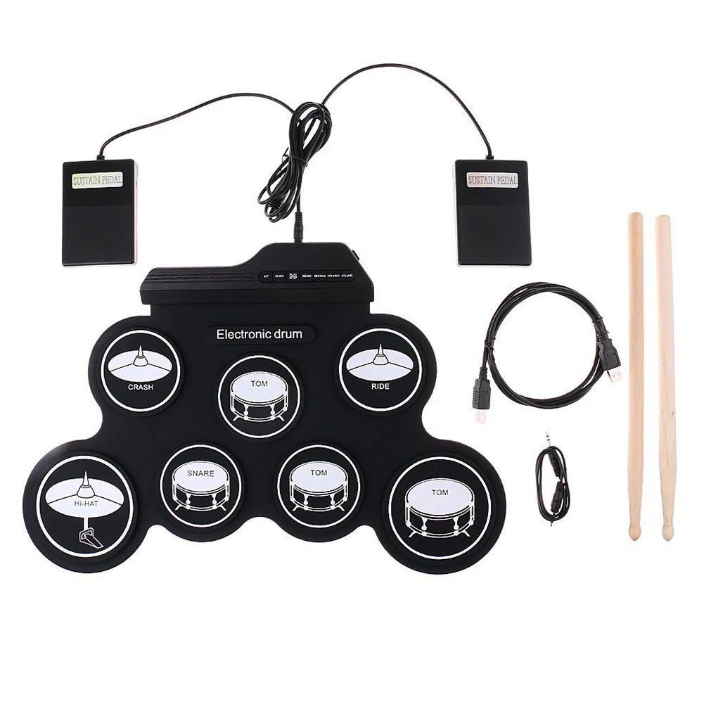 Roll Up Electronic Drum Set With 9 Pads And Pedals