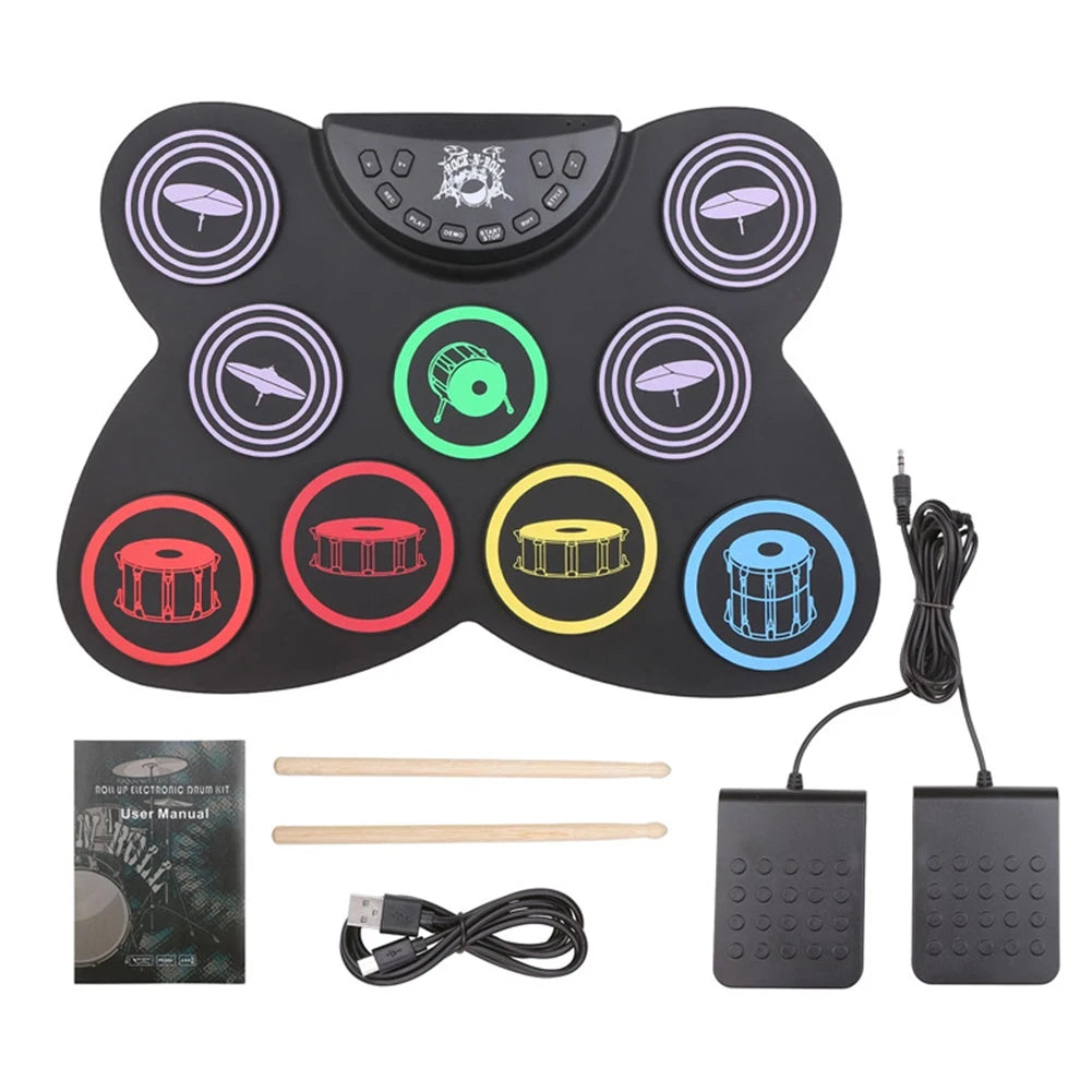 Portable Electronic Drum Set With 9 Pads Sticks And Pedal