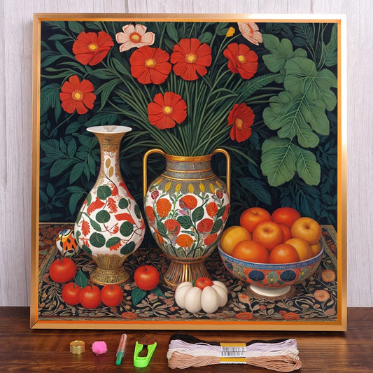 Still Life Flower Printed Canvas Cross-Stitch Complete Kit Embroidery Knitting Painting Needlework Craft Gift For Adults Design