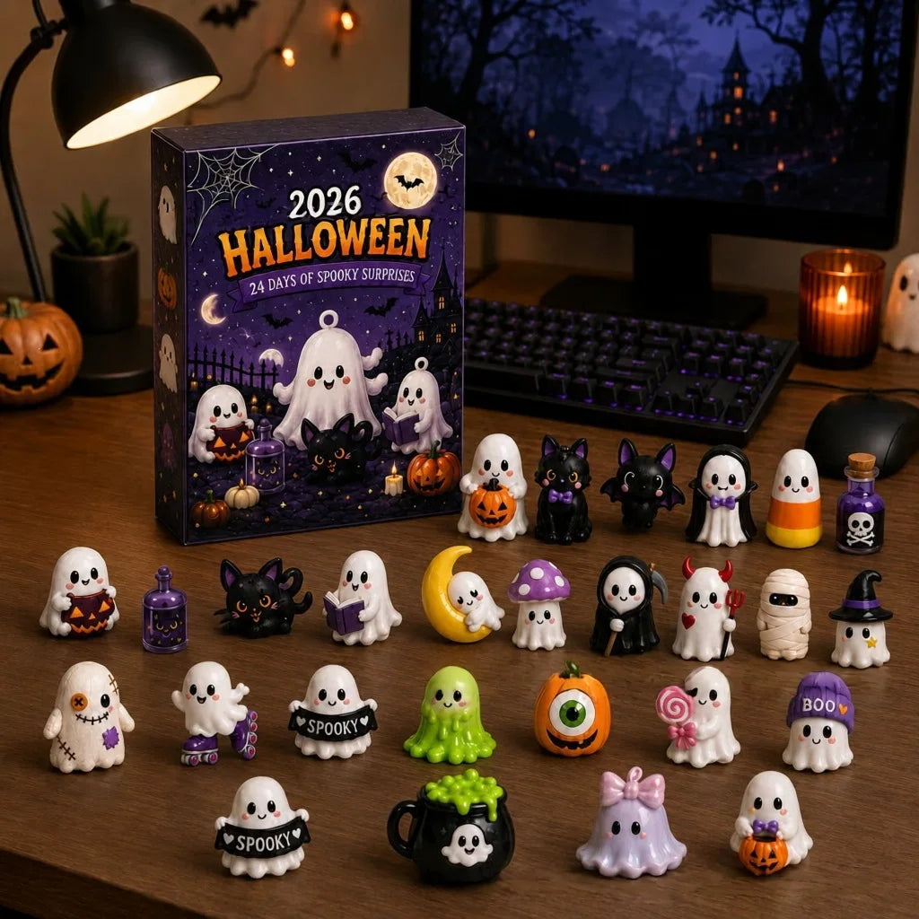 Halloween Countdown Calendar | 24 Piece Ghost Figures | Plastic Basket Stuffers