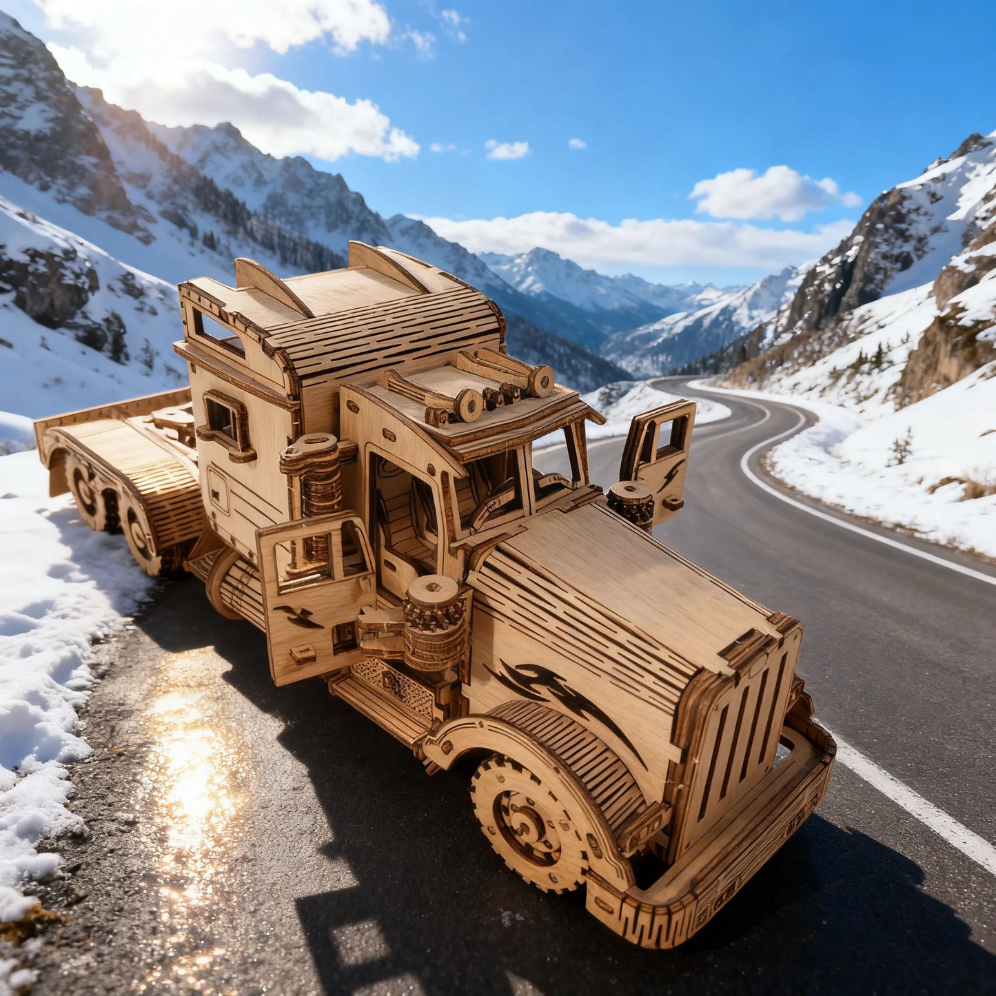 3D Wooden Puzzle Semi Trailer Truck Kit Hand Assembled DIY