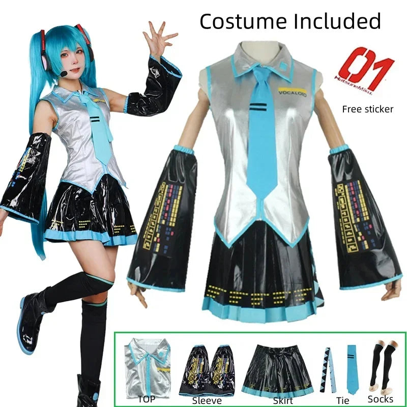 Hatsune Miku Cosplay Costume | Silver Cotton Fabric | Two Piece Set | Unisex