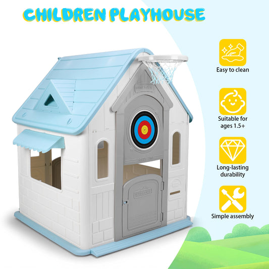 Easily Assembled Outdoor Playhouse Versatile Playset With Basketball Hoop