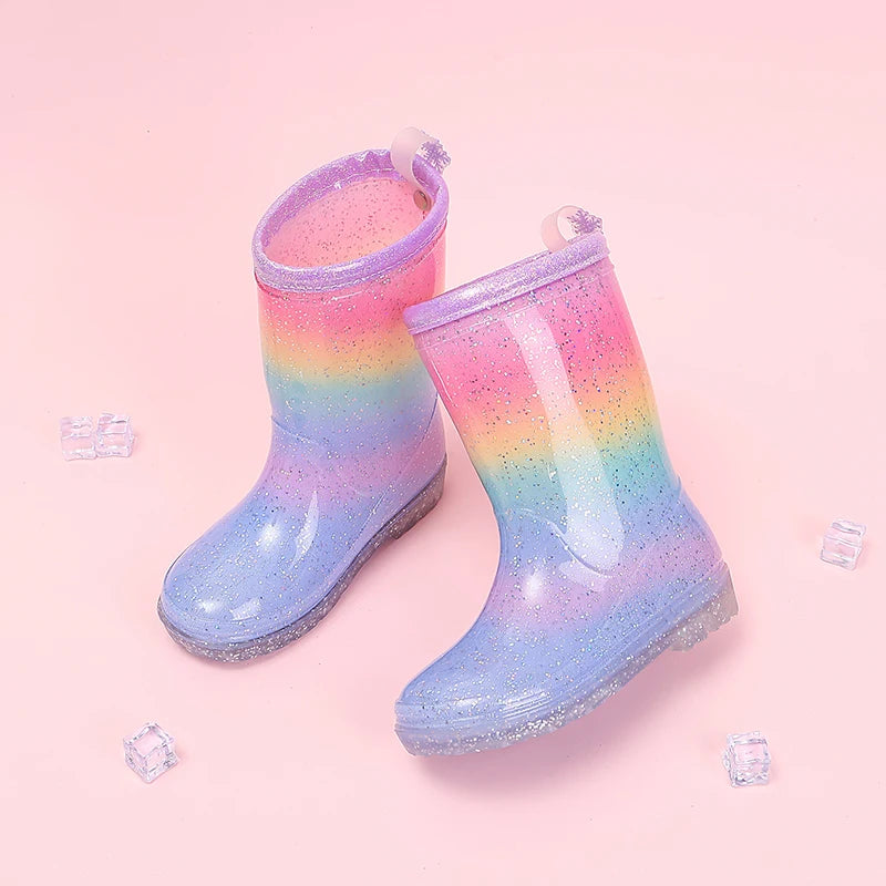 Kids Rain Boots | Waterproof Non Slip | Rainbow Gradient | Girls Slip On
