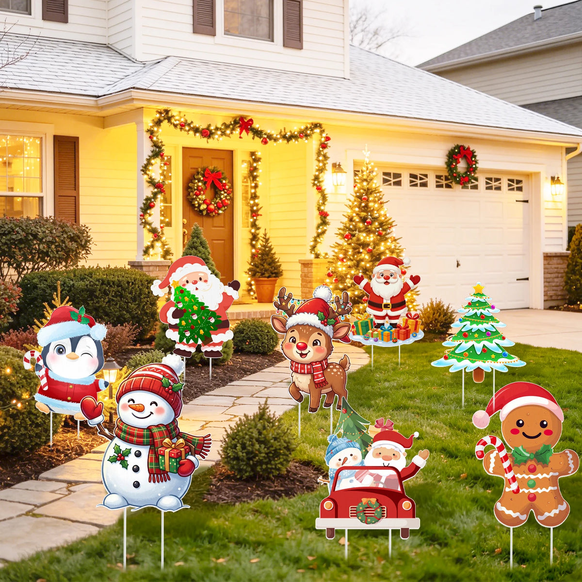 Christmas Yard Signs | With Stakes | Large Cardstock | Outdoor Holiday Decor