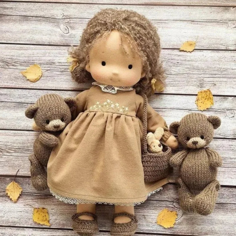 Adorable Handmade Waldorf Plush Doll Girl with Native Enamel Design - ToylandEU