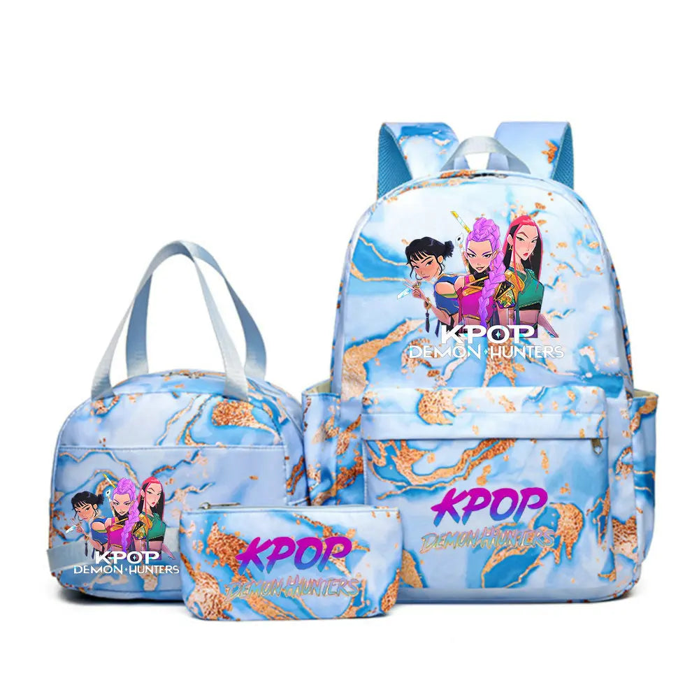 Backpack | Demon Hunters Cartoon Print | 20-35L Capacity | 3-Piece Lunch Bag Set