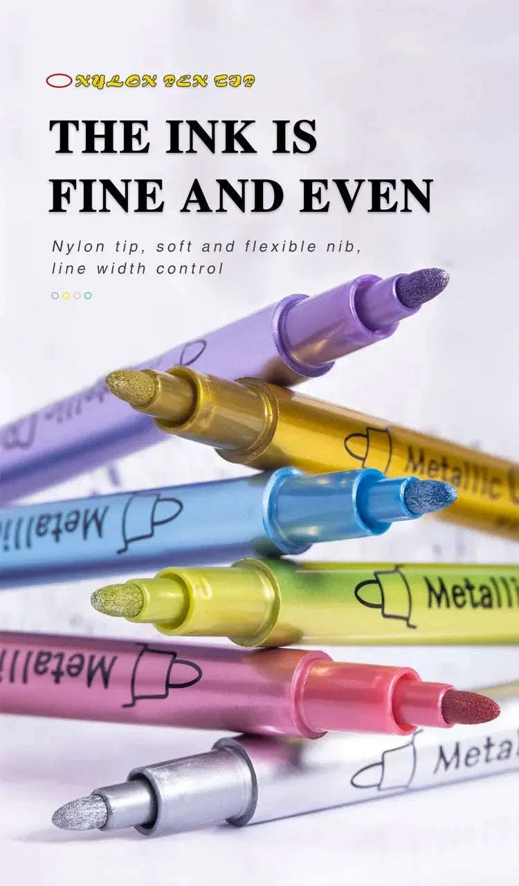 12 Colors Metallic Markers Pens Silver Gold Paint Pens for Black Paper, Glass, Rock Painting