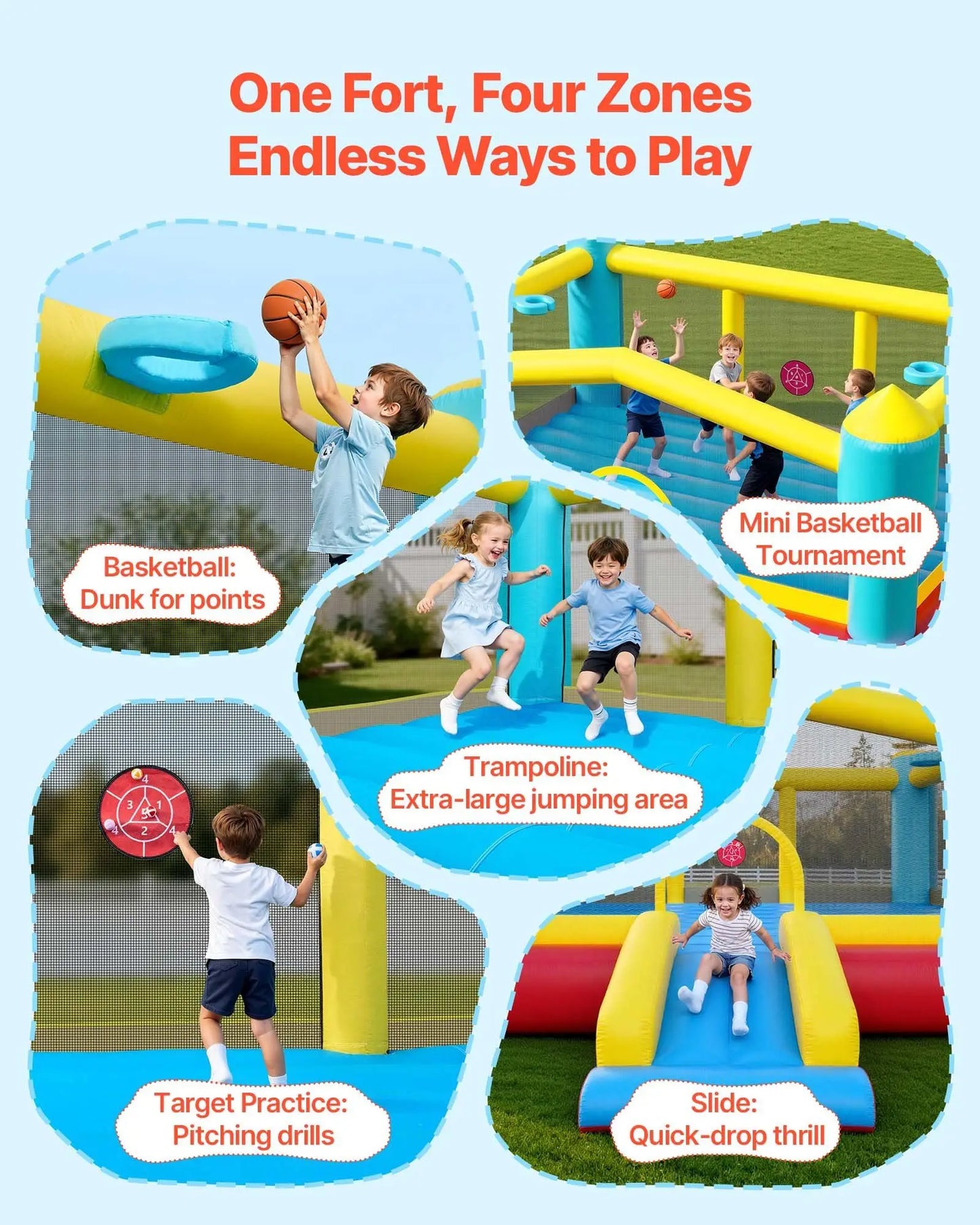 Inflatable Bounce House With Slide And Basketball Hoop for Kids