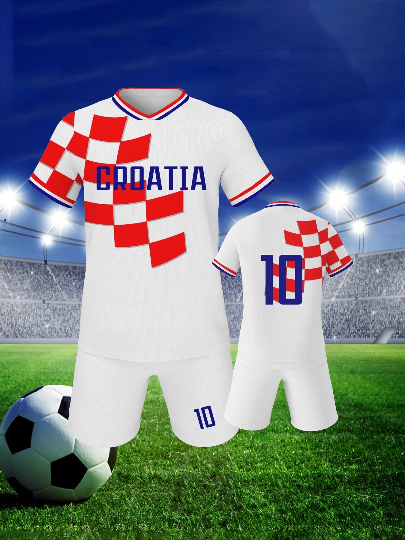 Youth Croatia Football Socce Jersey Set - Breathable Football Uniform with Number 10 for Kids