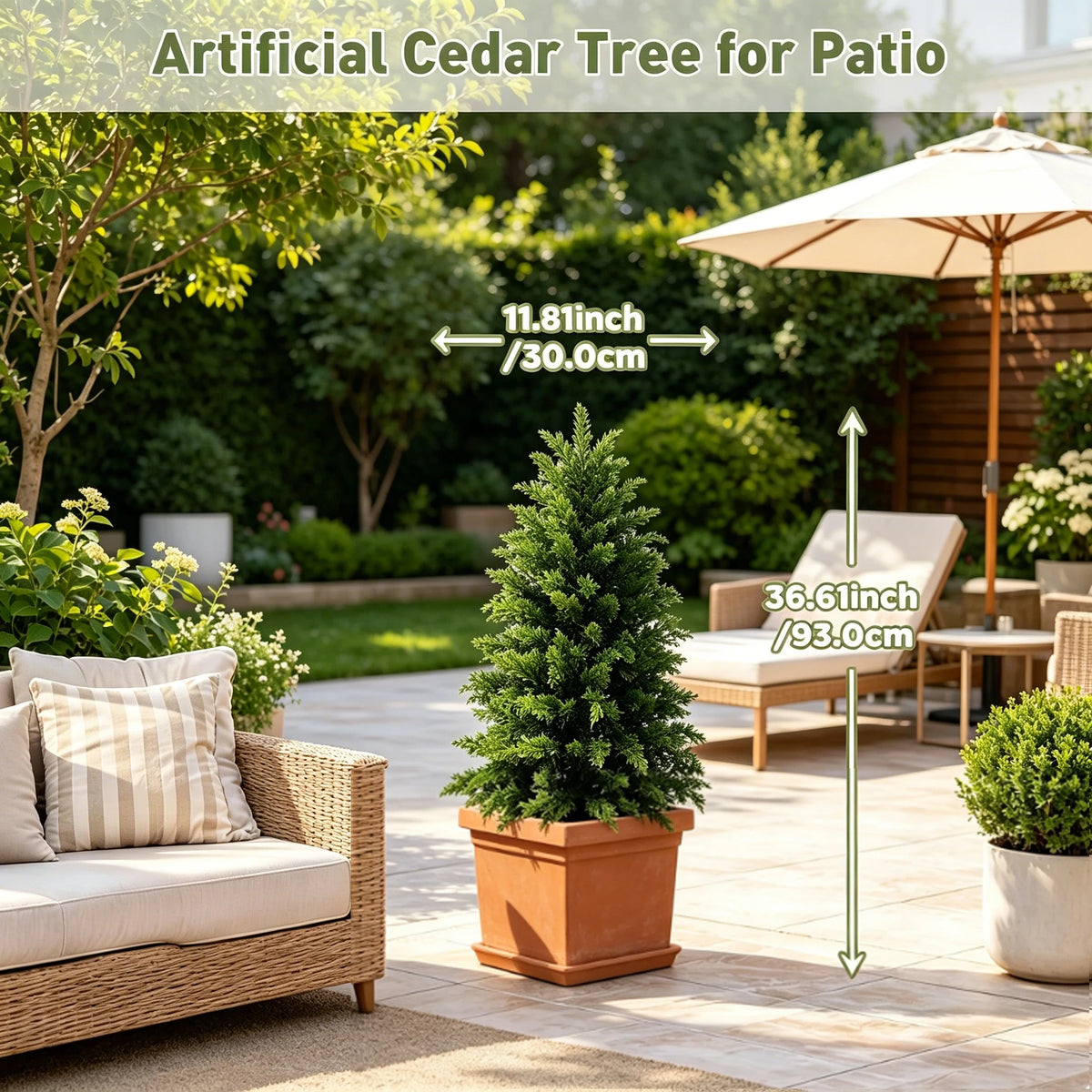 Artificial Cedar Topiaries | UV Resistant | Black Pot | 2 To 6 Ft For Yard