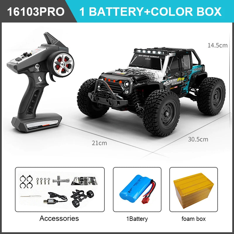 RC High-Speed 1:16 4WD Brushless Remote Control Monster Truck - 75KM/H Off-Road Adventure with LED Lights for Boys