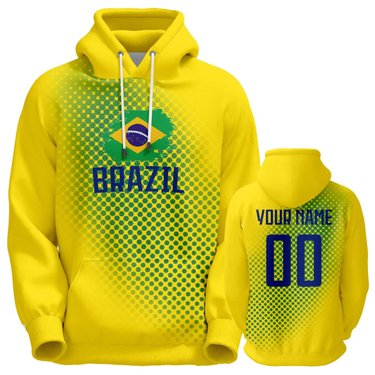 Personalized Brazil Soccer Hoodie with National Flag - Custom Name & Number Pullover Sweatshirt for Fans of All Ages