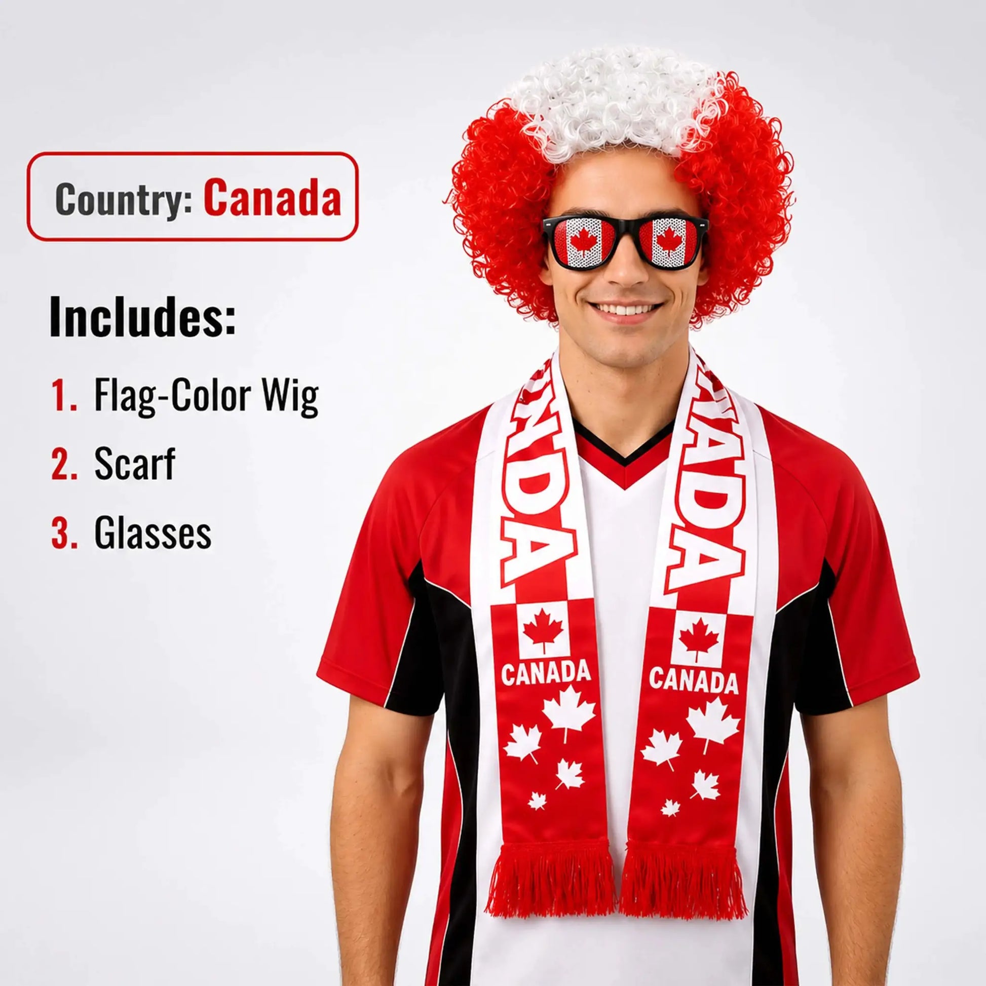 World Cup Flag Color Wig Glasses Set, Kinky Curly Wig Fan Hair Including Scarf Glasses Set European Cup National Team Dress - ToylandEU