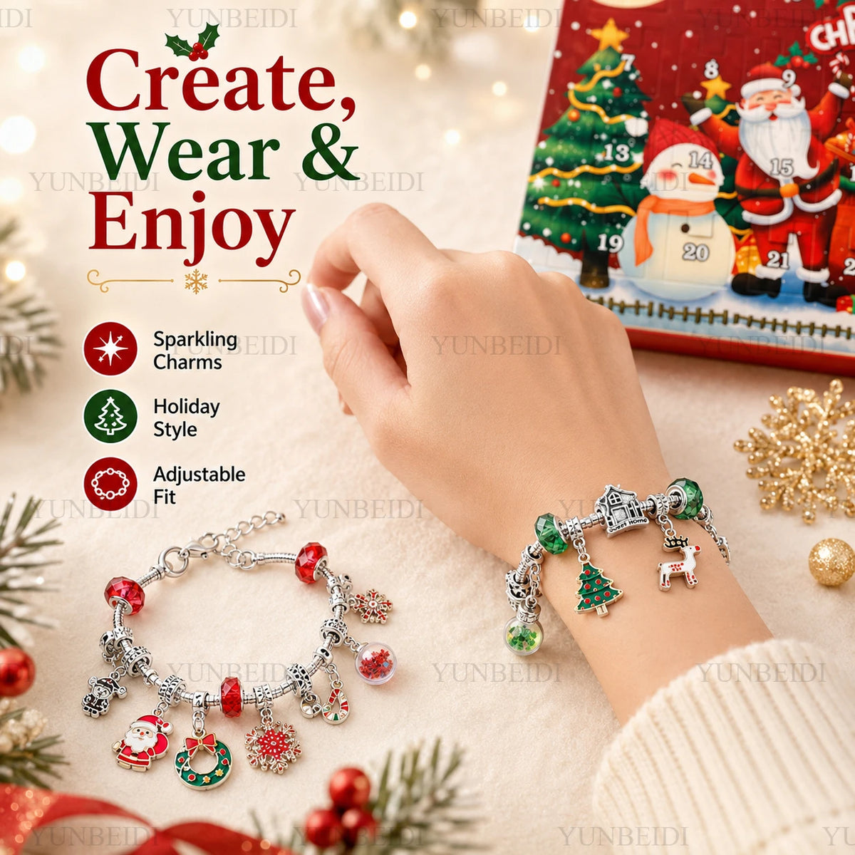 Advent Calendar | 24 Slot Charm Bracelet Blind Box | Alloy DIY Jewelry Set | Santa Series Gift