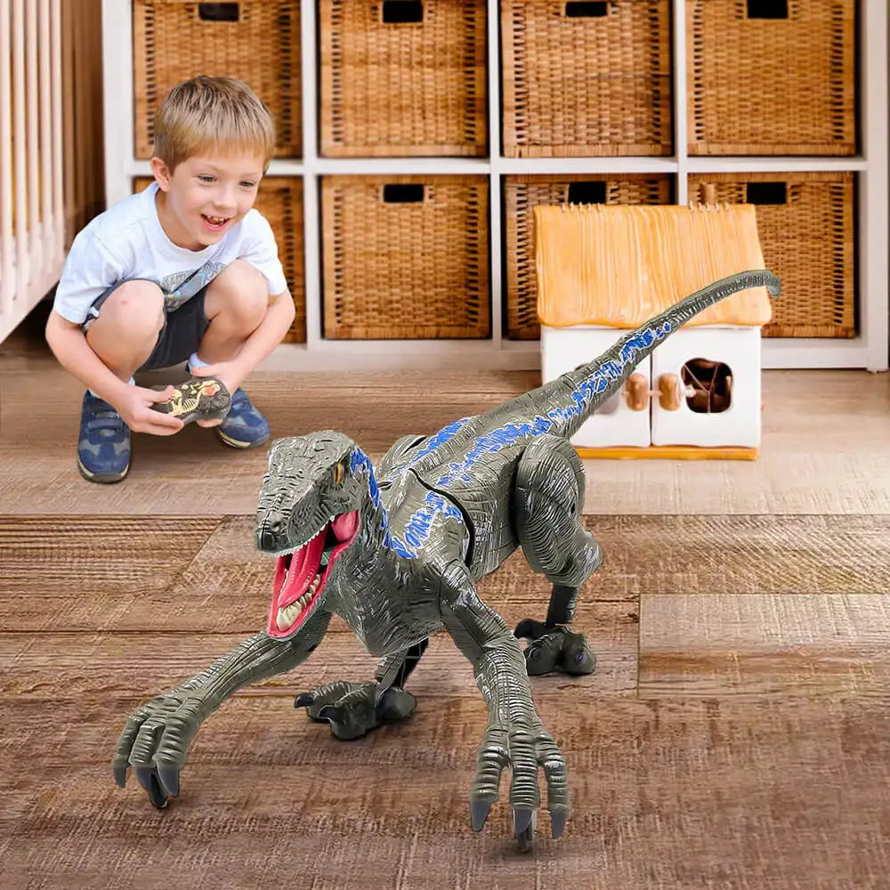 Remote Control Velociraptor Dinosaur Toy with LED Lights & Sound Effects