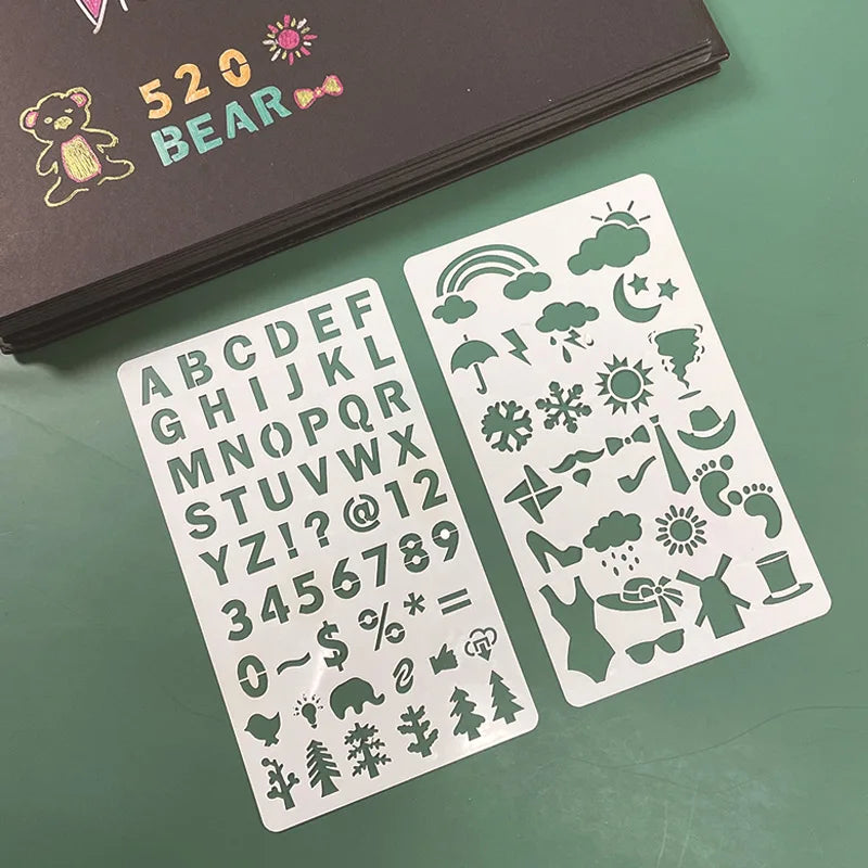 Rainbow Magic Scratch Paper Cards Set - 10-Piece Doodle Stencil Spiral Gear Kit
