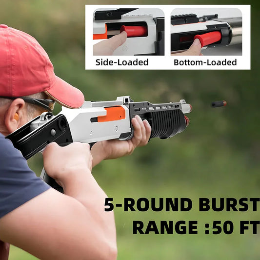Foam Dart Blaster Shotgun | Double Barrel | Shell Ejecting | 60 Darts Included