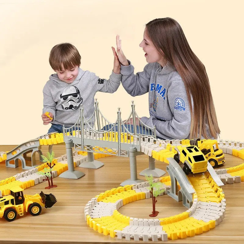 Kids Electric Track Toy Car Set with Mini Engineering Cars and Puzzle Trail - ToylandEU