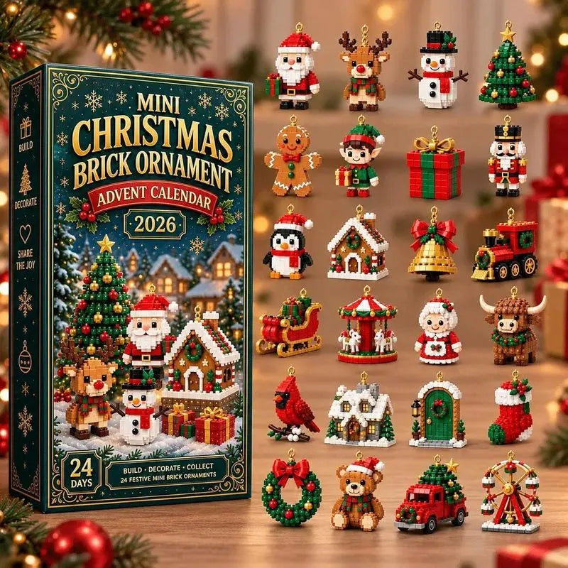 Advent Calendar | 24 Day Mini Brick Ornaments | Buildable Holiday Designs | DIY Building Block Gift Box