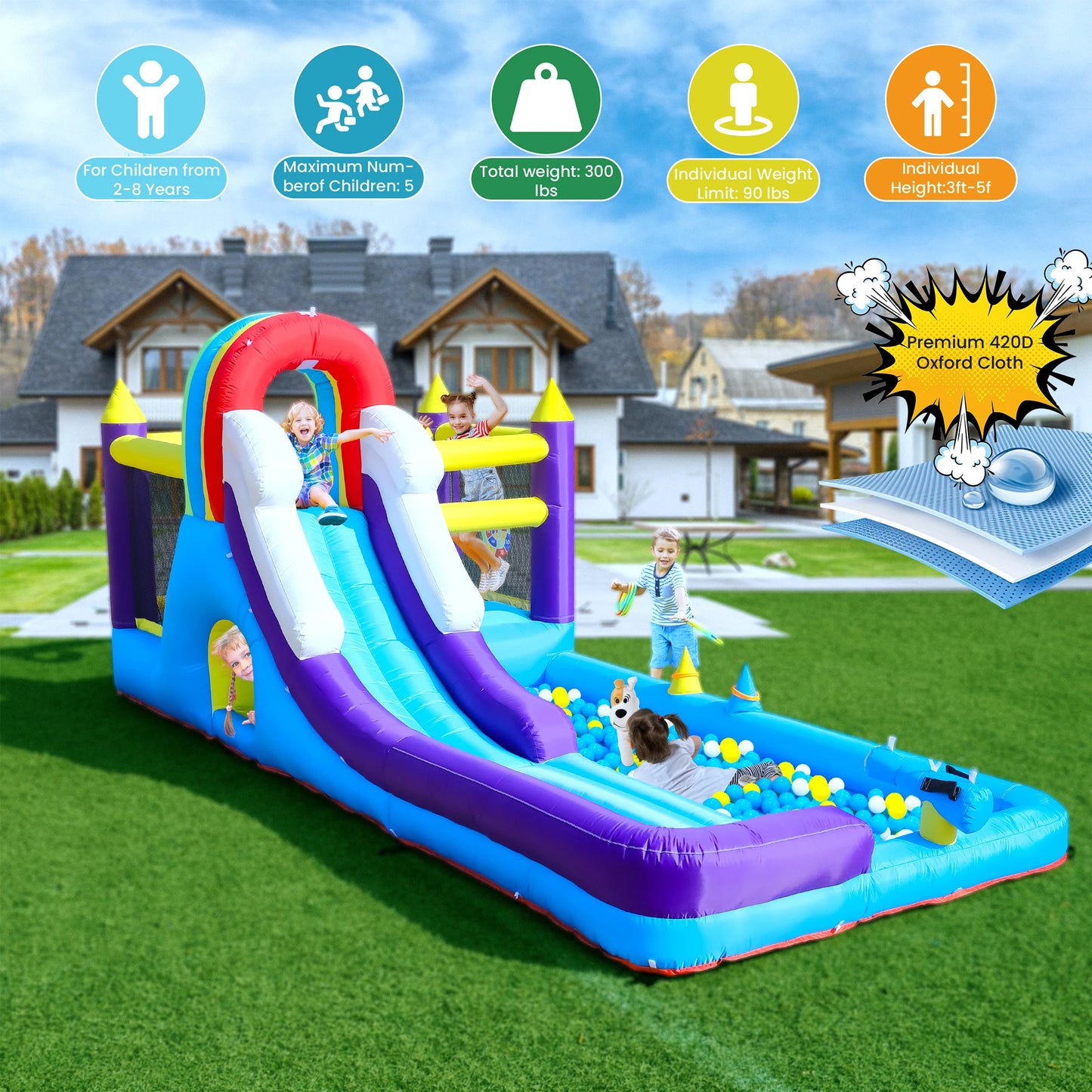 16ft Inflatable Water Slide With Splash Pool For Kids